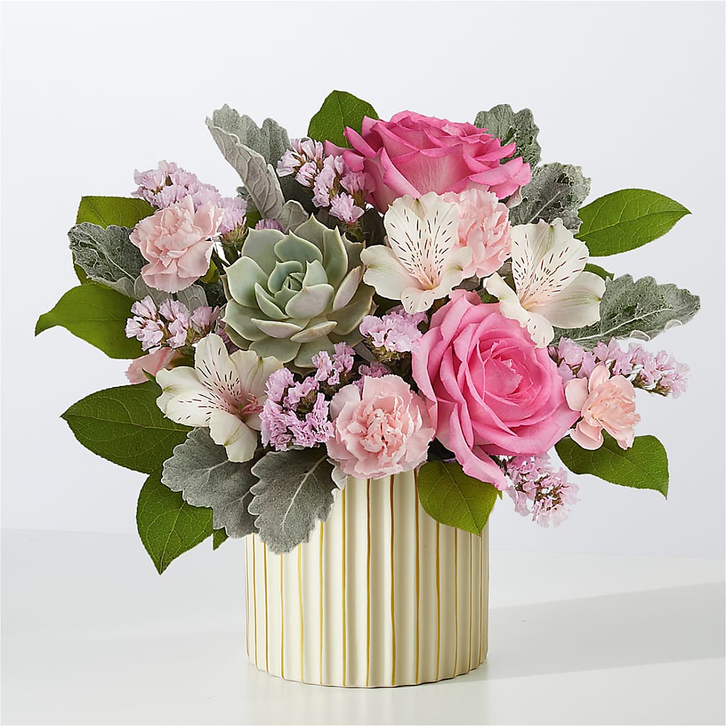 Dusty Rose Bouquet with Ivory Vase – Colonial Flower Shop, Madison IN