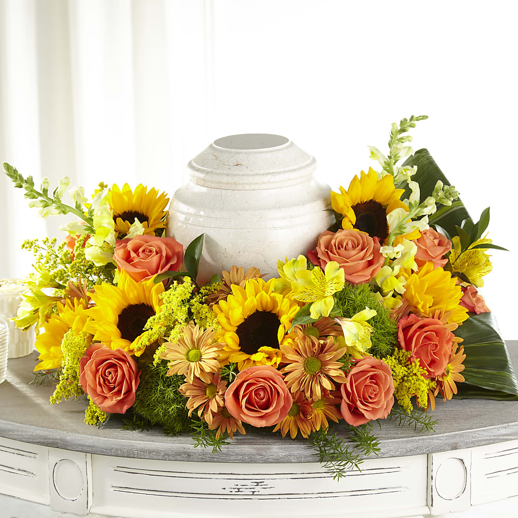 Faithful Sunflower Cremation Adornment – Colonial Flower Shop, Madison IN