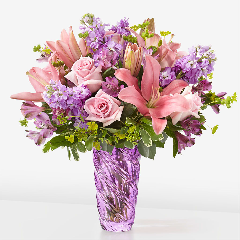 Precious Petals Bouquet with Luxe Swirl Vase – Colonial Flower Shop, Madison IN