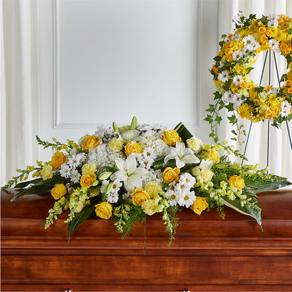Golden Harmony Casket Spray –  Colonial Flower Shop, Madison IN