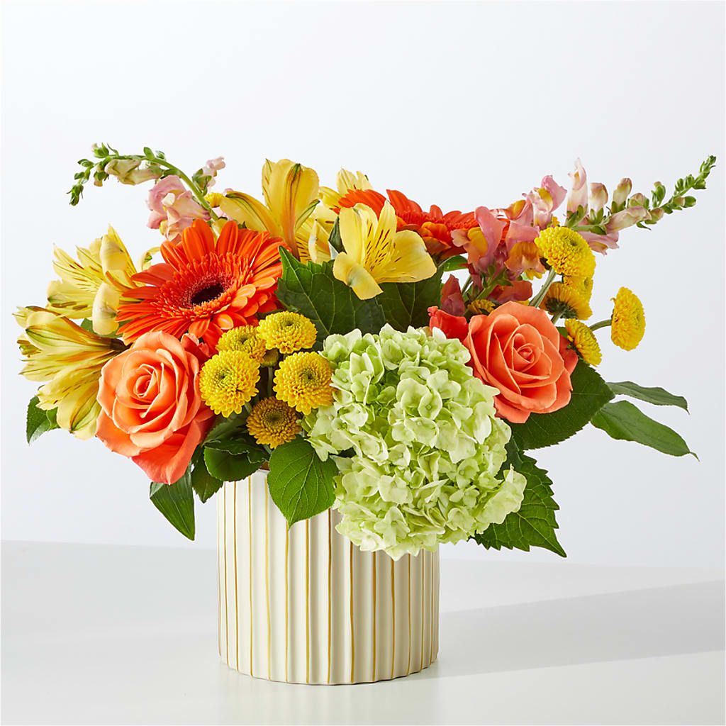 Autumn Sunshine Bouquet with Ivory Vase –  Colonial Flower Shop, Madison IN