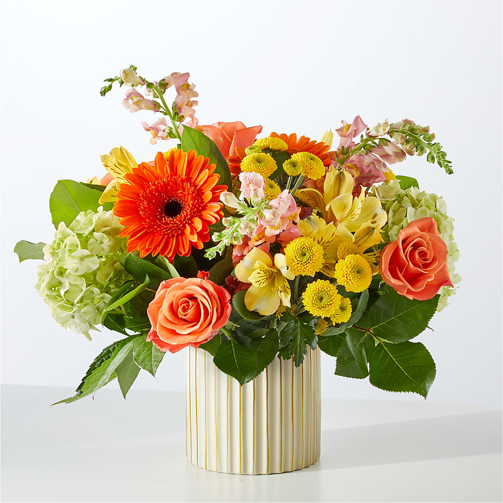Autumn Sunshine Bouquet with Ivory Vase –  Colonial Flower Shop, Madison IN
