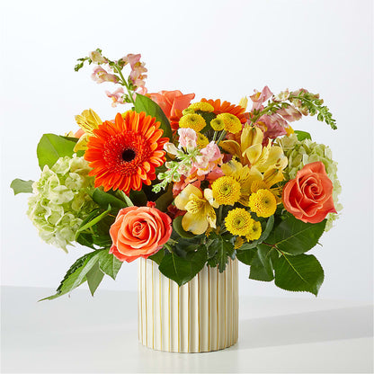 Autumn Sunshine Bouquet with Ivory Vase –  Colonial Flower Shop, Madison IN
