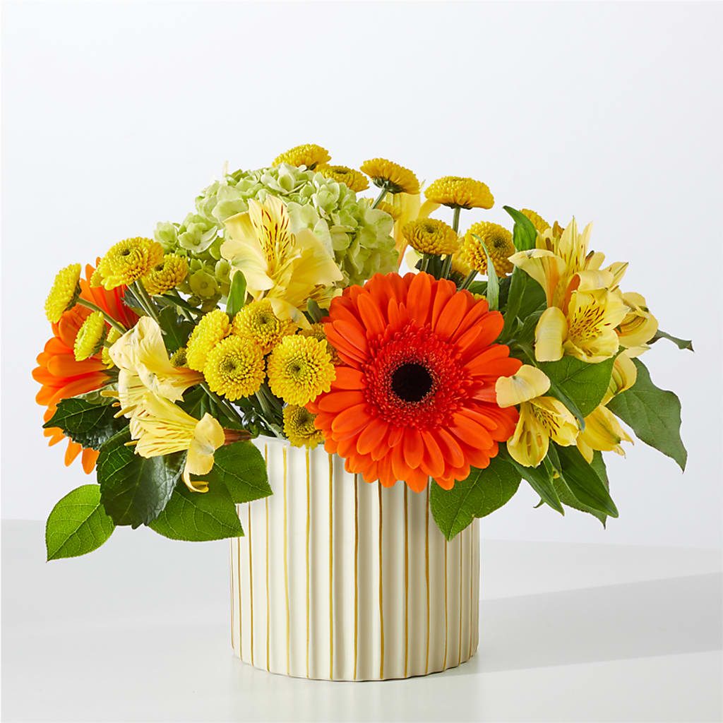 Autumn Sunshine Bouquet with Ivory Vase –  Colonial Flower Shop, Madison IN