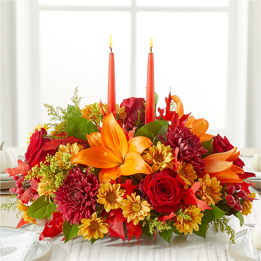 Autumn's Embrace Centerpiece –  Colonial Flower Shop, Madison IN