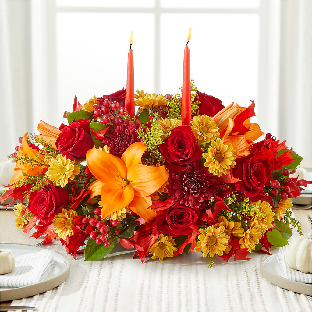 Autumn's Embrace Centerpiece –  Colonial Flower Shop, Madison IN