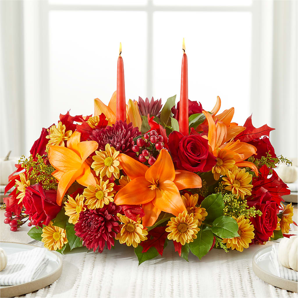 Autumn's Embrace Centerpiece –  Colonial Flower Shop, Madison IN